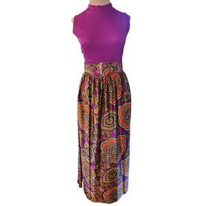 Vintage 70's Groovy Purple Paisley Maxi Dress Wards Size Small Sleeveless
